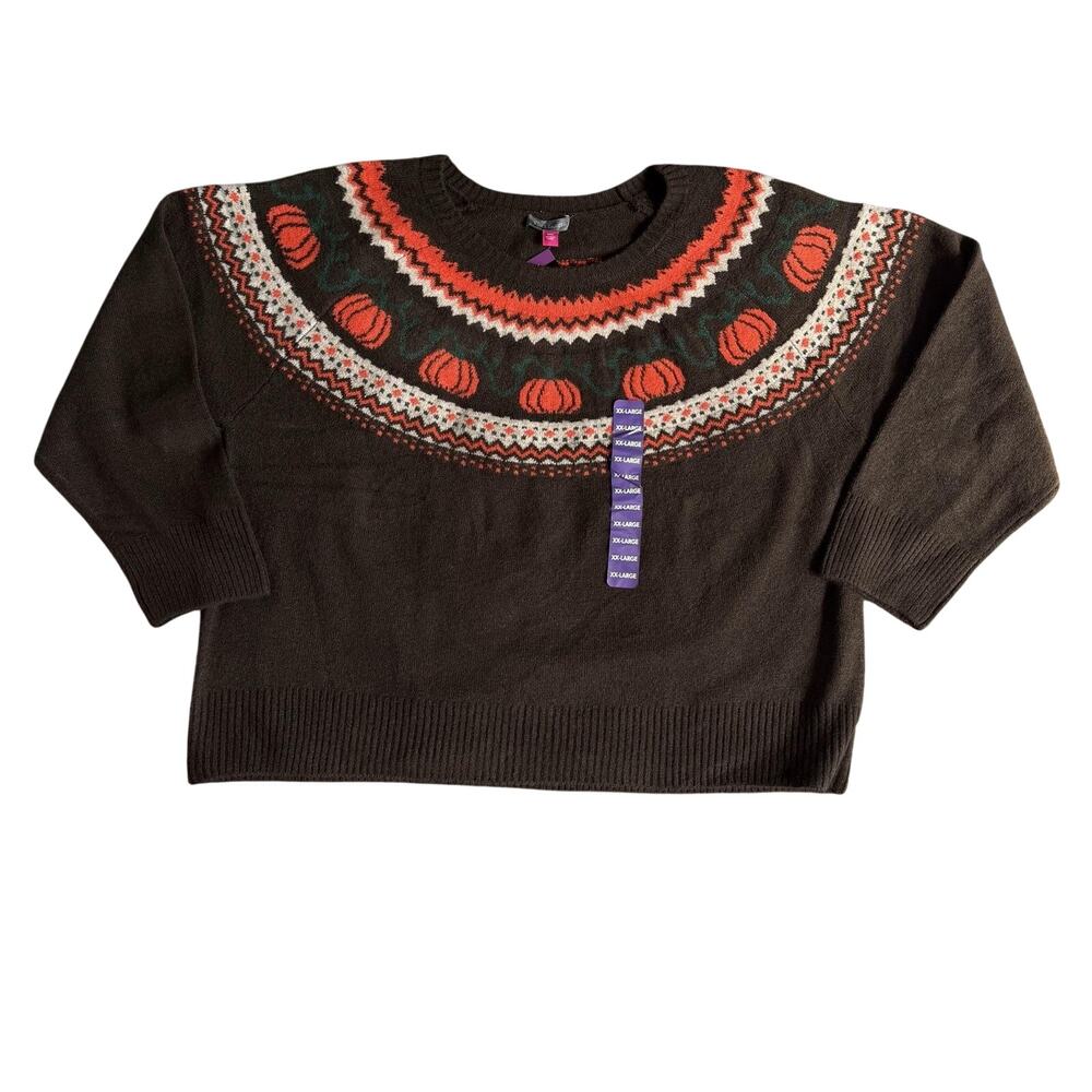 Vince Camuto Sweater Womens 2XL Brown Pumpkin Halloween Crew Neck Pullover